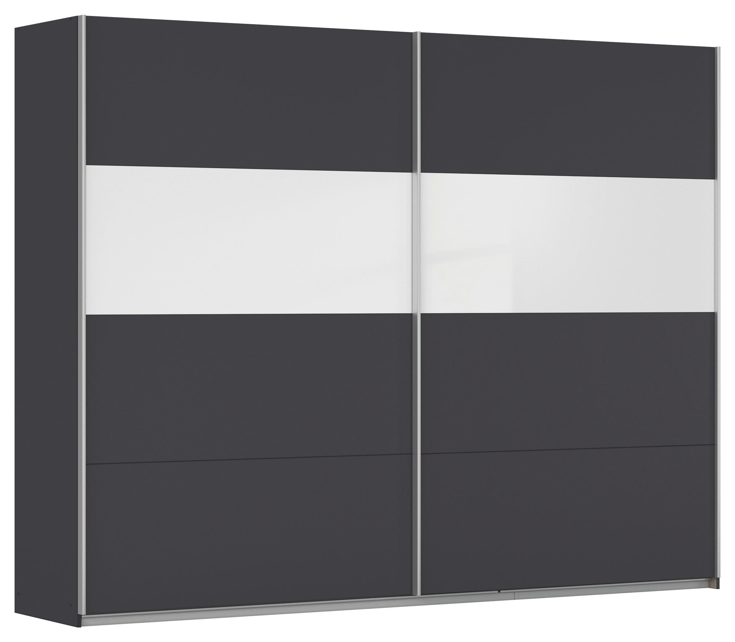 SCHWEBETÜRENSCHRANK 271/210/62 cm 2-türig Grau, Weiß Hochglanz  - Weiß Hochglanz/Alufarben, Basics, Holzwerkstoff/Metall (271/210/62cm) - Carryhome