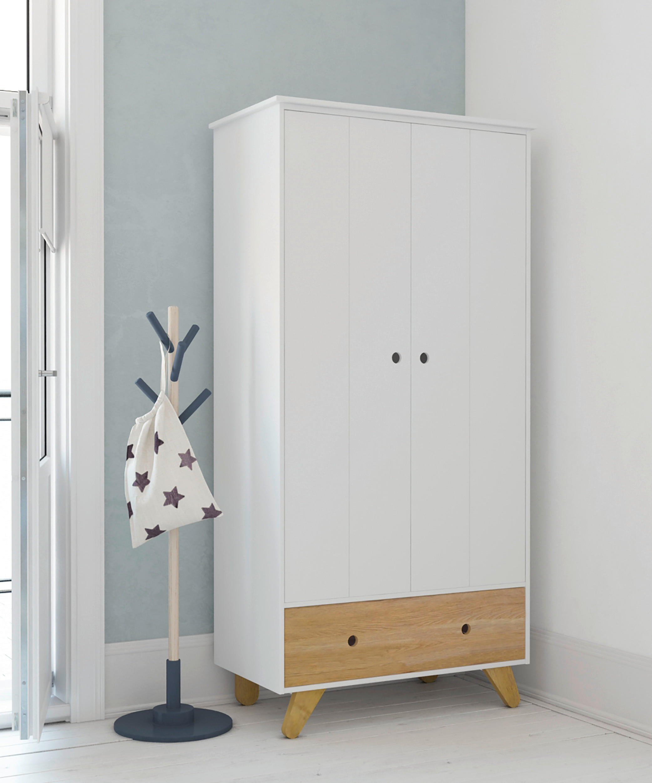 KINDERKLEIDERSCHRANK Weiß, Pinienfarben  - Weiß/Pinienfarben, Design, Holz/Holzwerkstoff (95/190/56,5cm) - home24
