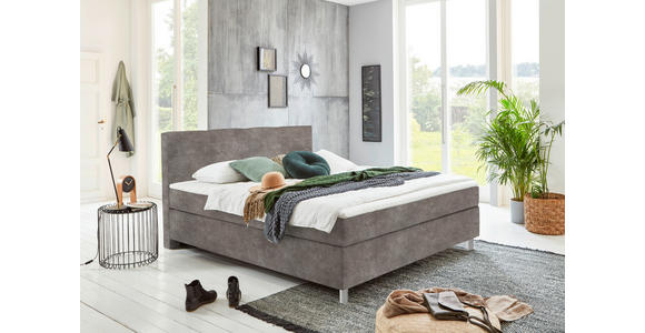 BOXSPRINGBETT 120/200 cm in Hellgrau - Chromfarben/Hellgrau, KONVENTIONELL, Kunststoff/Textil (120/200cm) - Hom`in