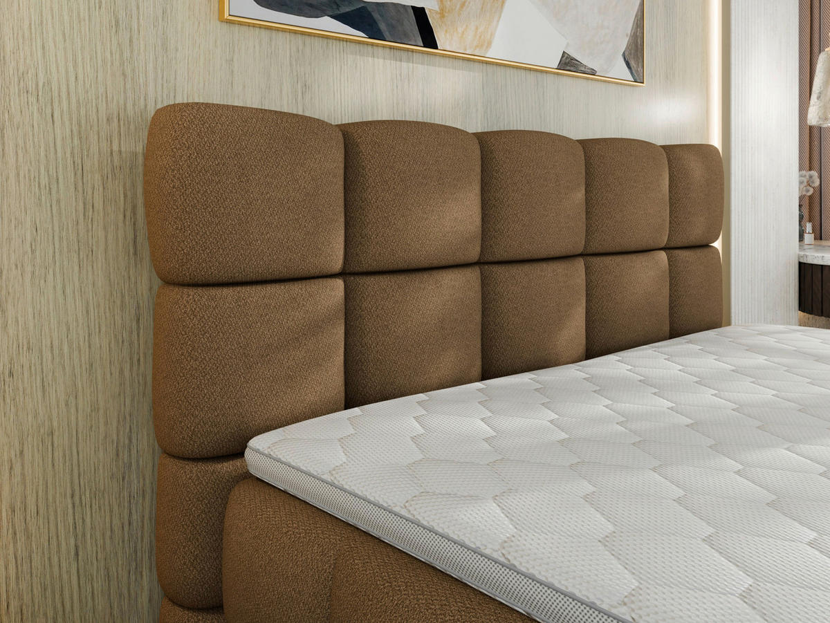 BOXBETT 140/200 cm,  in Braun, Bettkasten, Topper, H3 + H3 = fest  - Schwarz/Braun, Trend, Textil/Metall (140/200cm) - Esposa