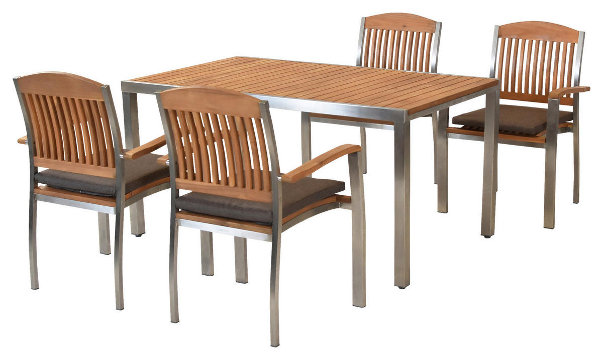 GARTENSET 9-teilig Akaziemassiv Edelstahl 9-teilig  - Silberfarben/Naturfarben, MODERN, Holz/Textil - Gardenson