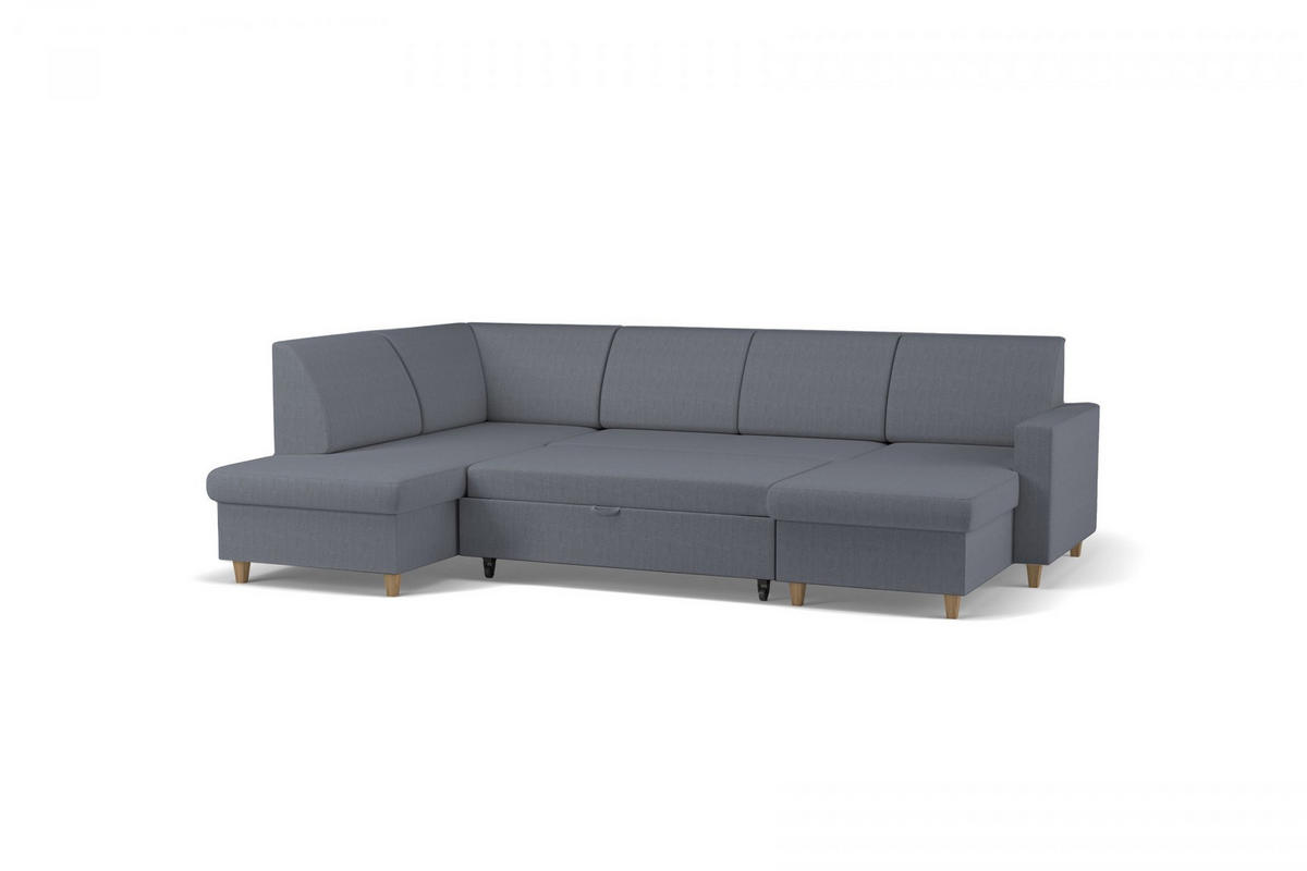 WOHNLANDSCHAFT NIKAS Grau Bouclé  - Buchefarben/Grau, Design, Holz/Textil (310/198/145cm) - MID.YOU