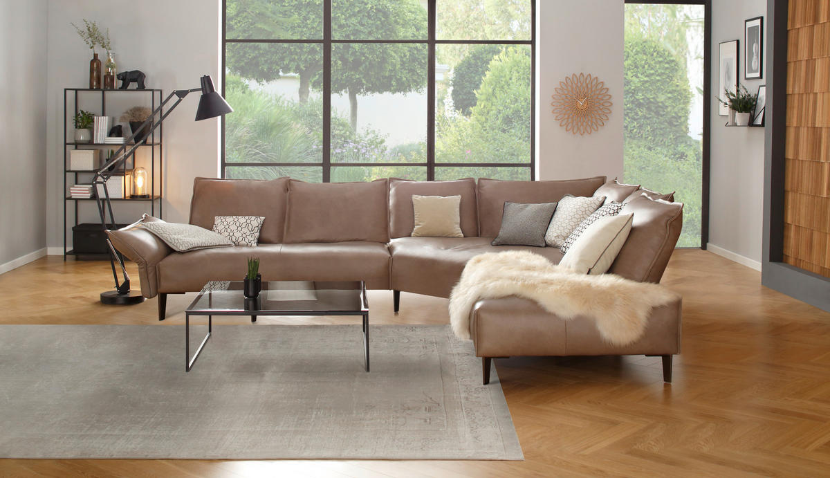 ECKSOFA in Echtleder Sandfarben  - Sandfarben/Schwarz, Design, Leder/Metall (340/272cm) - W.Schillig