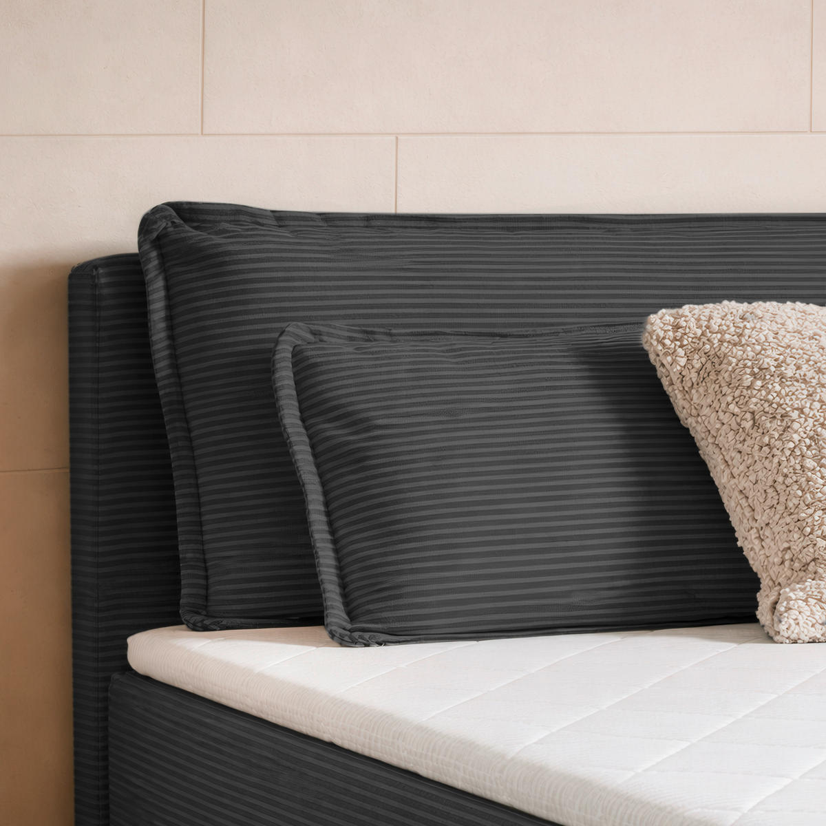 BOXBETT 120/200 cm,  in Anthrazit, Kissen, Bettkasten, Topper, H3 = fest  - Anthrazit/Schwarz, Design, Kunststoff/Textil (120/200cm) - Chameo