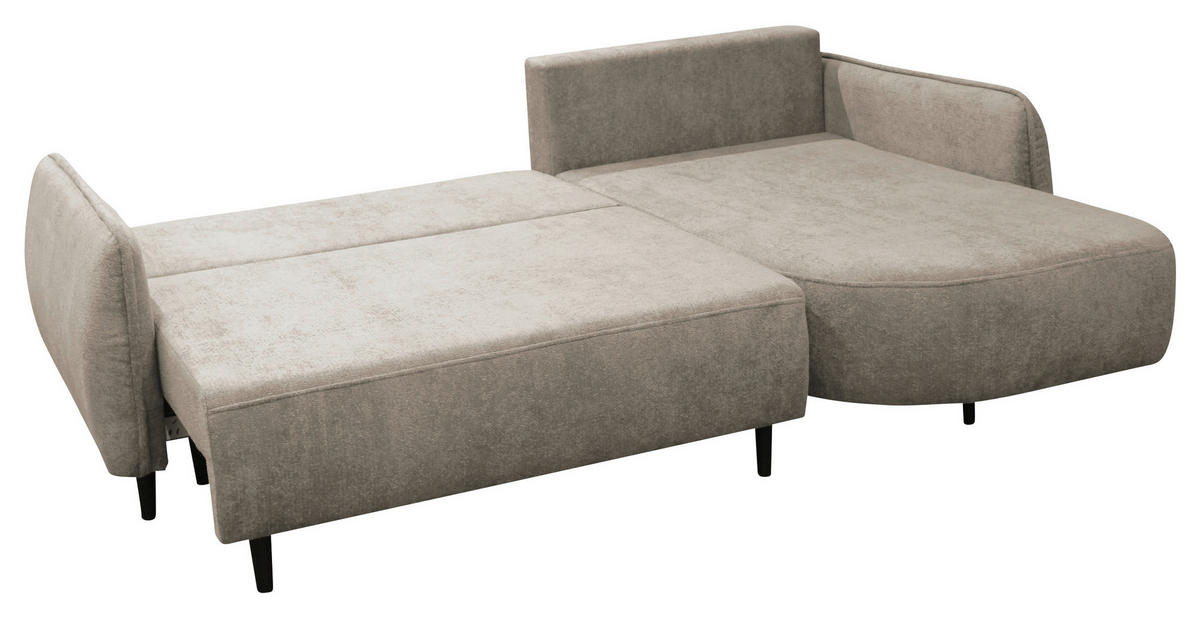ECKSOFA MURANO Taupe Chenille Zierkissen, Rückenkissen, Bettkasten  - Taupe/Schwarz, Design, Holz/Textil (242/167cm) - MID.YOU