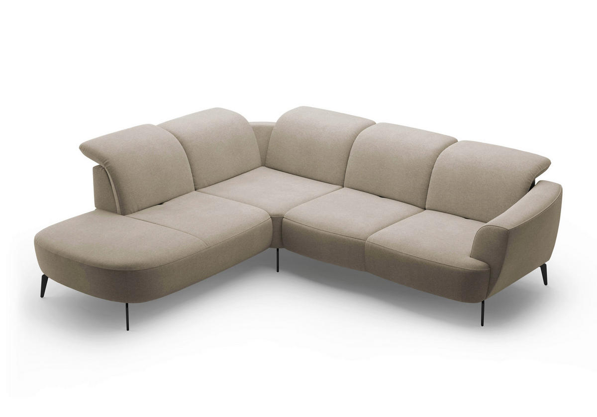 ECKSOFA in Mikrofaser Beige  267/300 cm  - Beige/Schwarz, KONVENTIONELL, Textil/Metall (267/300cm) - Sit & More