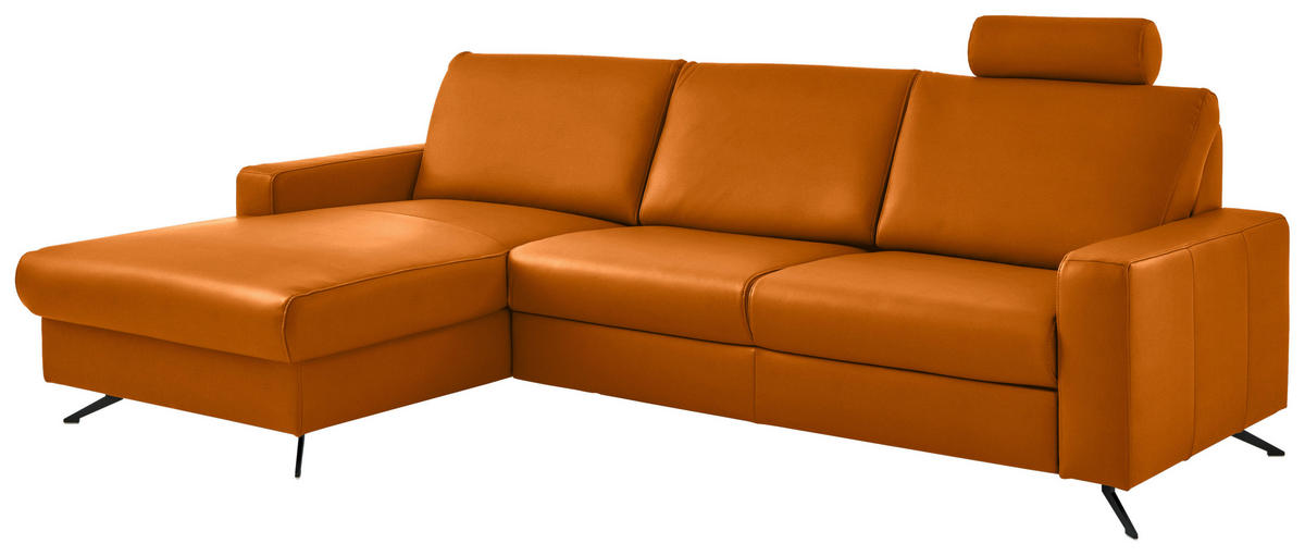 ECKSOFA in Echtleder Orange  165/267 cm  - Schwarz/Orange, Design, Leder/Metall (165/267cm) - Lomoco