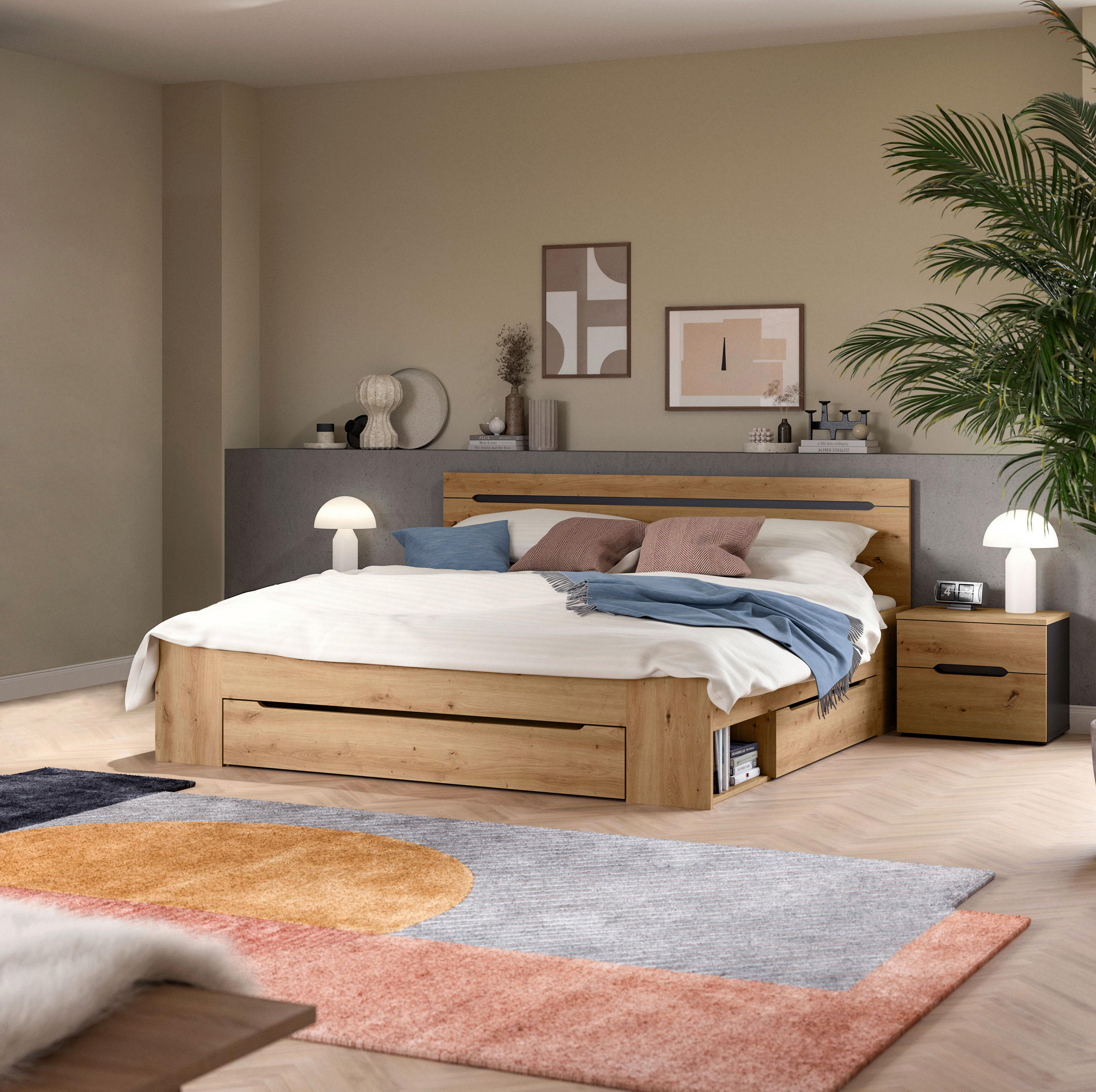 SCHLAFZIMMER Grau, Eiche Artisan  - Eiche Artisan/Grau, MODERN, Holzwerkstoff (284/87/205cm) - MID.YOU
