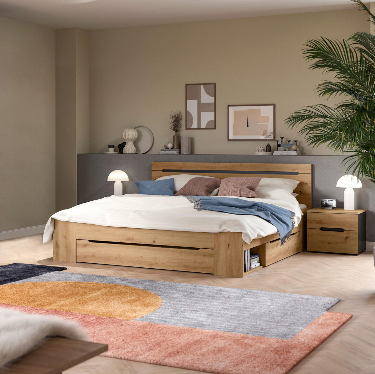 SCHLAFZIMMER Grau, Eiche Artisan  - Eiche Artisan/Grau, MODERN, Holzwerkstoff (284/87/205cm) - MID.YOU