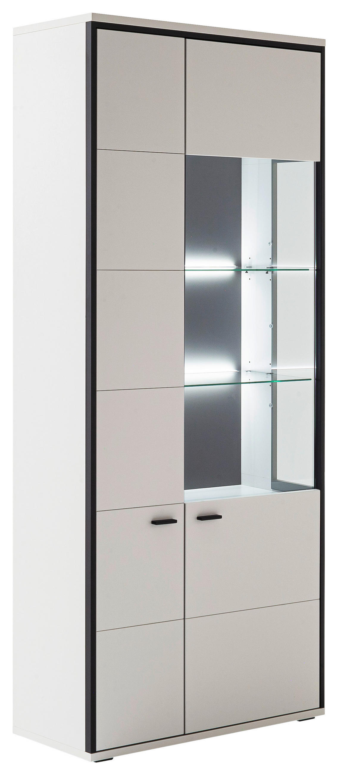 VITRINE Schwarz, Weiss  84/199/38 cm  - Weiss/Schwarz, Design, Glas/Holzwerkstoff (84/199/38cm) - Stylife
