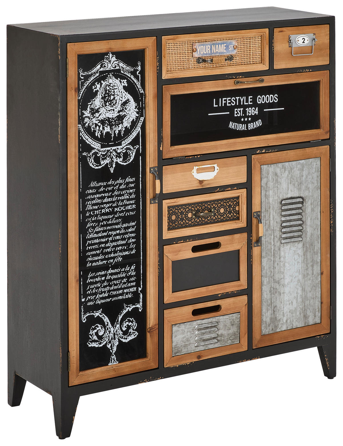 KOMÓD 90/106/32 cm  - natúr színű/fekete, Lifestyle, faalapú anyag/Üveg (90/106/32cm) - Landscape