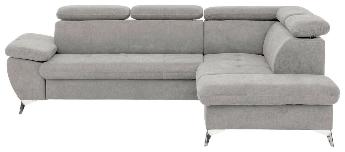 ECKSOFA in Mikrofaser Grau  - Chromfarben/Grau, Konventionell, Textil/Metall (256/209cm) - Livetastic