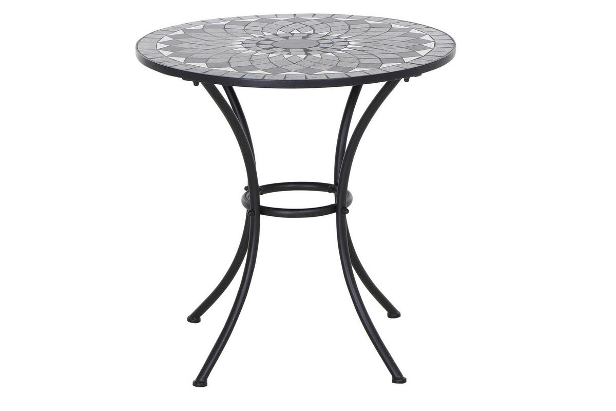 GARTENTISCH 60/60/71 cm Metall, Keramik rund  - Schwarz, KONVENTIONELL, Keramik/Metall (60/60/71cm) - Siena Garden