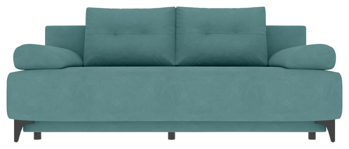 SCHLAFSOFA in Velours Türkis  - Türkis/Schwarz, KONVENTIONELL, Textil/Metall (200/98/90cm) - Carryhome