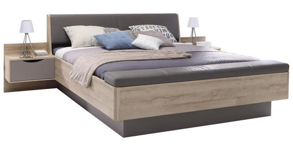 BETTANLAGE in Dunkelgrau, Eichefarben - Dunkelgrau/Eichefarben, Design, Holzwerkstoff/Textil (180/200cm) - Hom`in