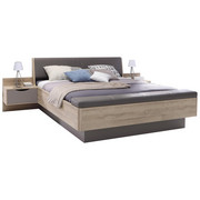 POSTELOVÁ SESTAVA - barvy dubu/tmavě šedá, Design, kompozitní dřevo/textilie (180/200/cm) - Hom`in