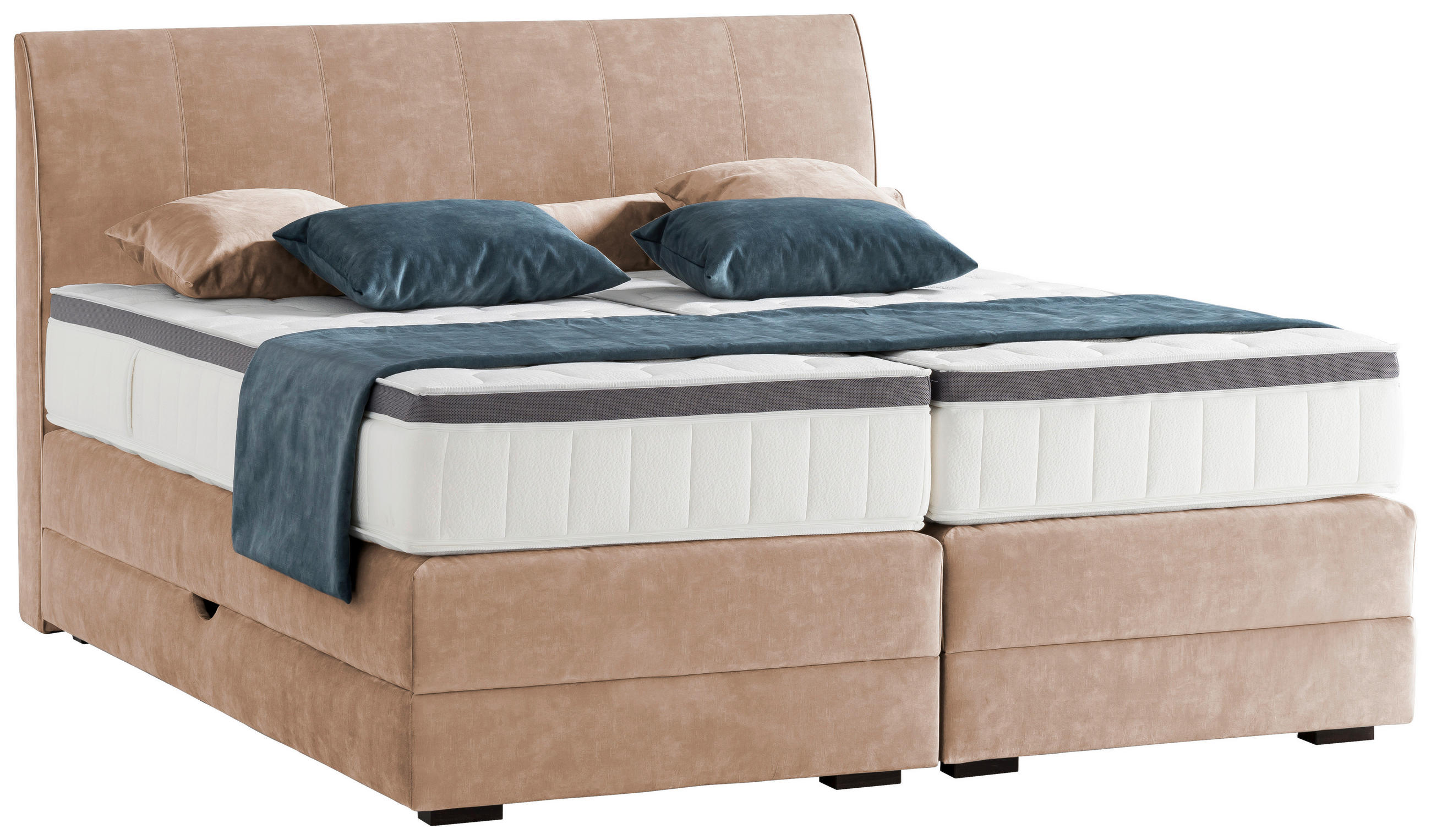 BOXSPRINGBETT 160/200 cm,  in Hellbraun, Bettkasten, Topper, Matratzen, H2 + H3 = mittel + fest  - Wengefarben/Hellbraun, KONVENTIONELL, Holz/Textil (160/200cm) - Novel