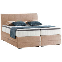 BOXSPRINGBETT 180/200 cm,  in Hellbraun, Bettkasten, Topper, Matratzen, H3 + H4 = fest + sehr fest  - Wengefarben/Hellbraun, KONVENTIONELL, Holz/Textil (180/200cm) - Novel