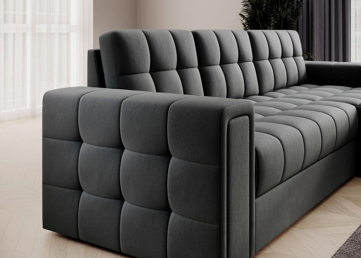 ECKSOFA Plüsch Dunkelgrau  - Dunkelgrau, Design, Kunststoff/Textil (260/150cm) - MID.YOU