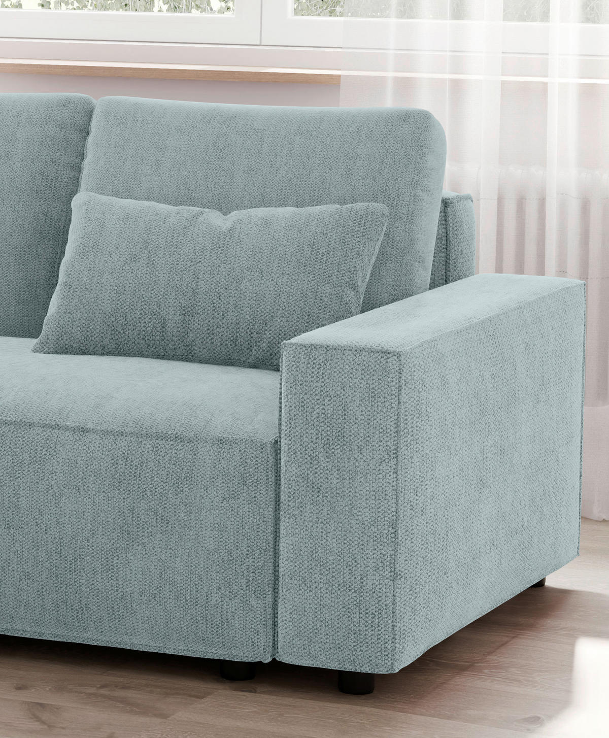 ECKSCHLAFSOFA  mit Rücken echt Chenille Mintgrau  - Mintgrau/Schwarz, MODERN, Kunststoff/Textil (154/247cm) - Livetastic