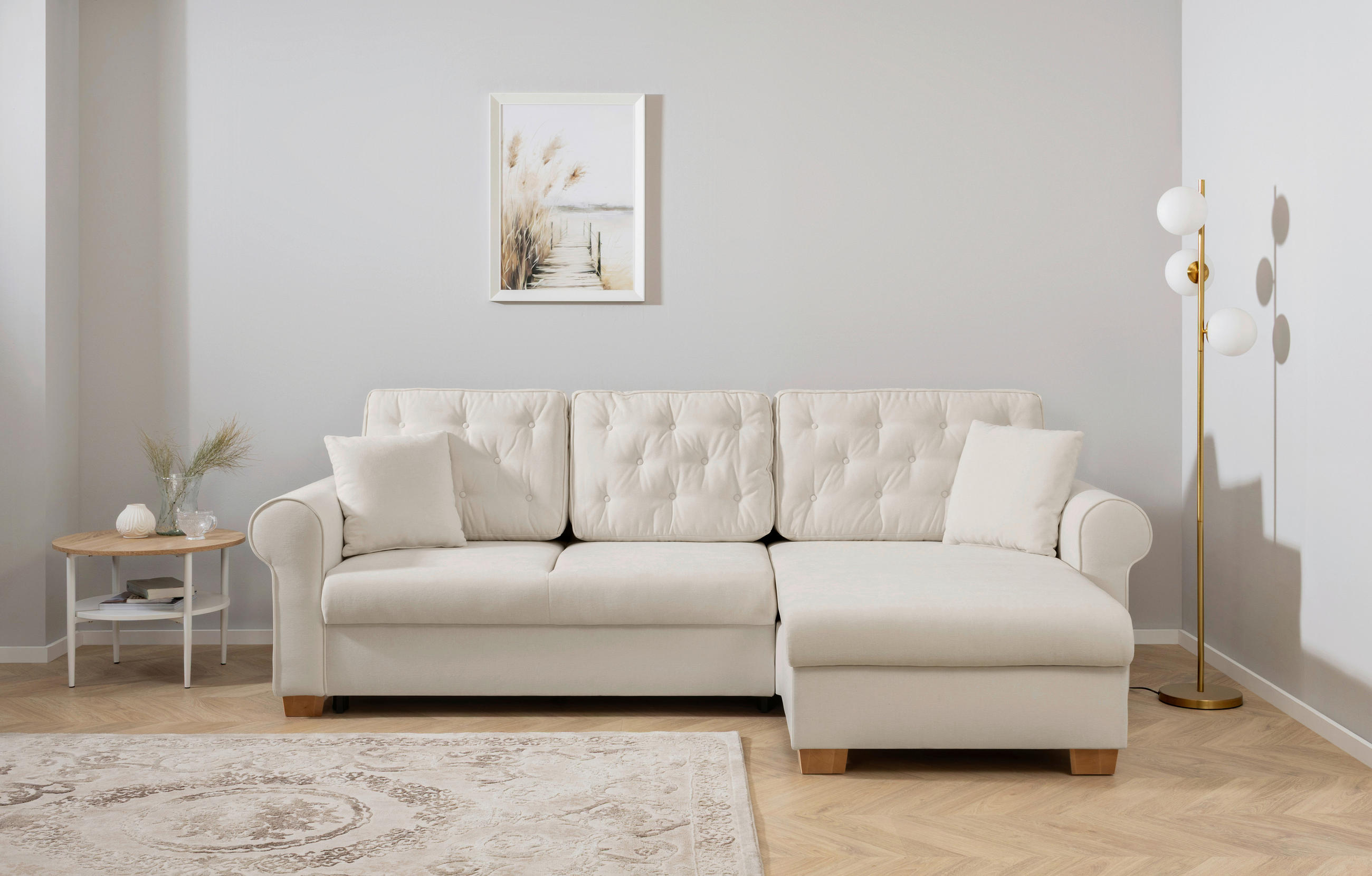 ECKSOFA in Hellgrau  - Buchefarben/Hellgrau, Design, Holz/Textil (266/161cm) - MID.YOU
