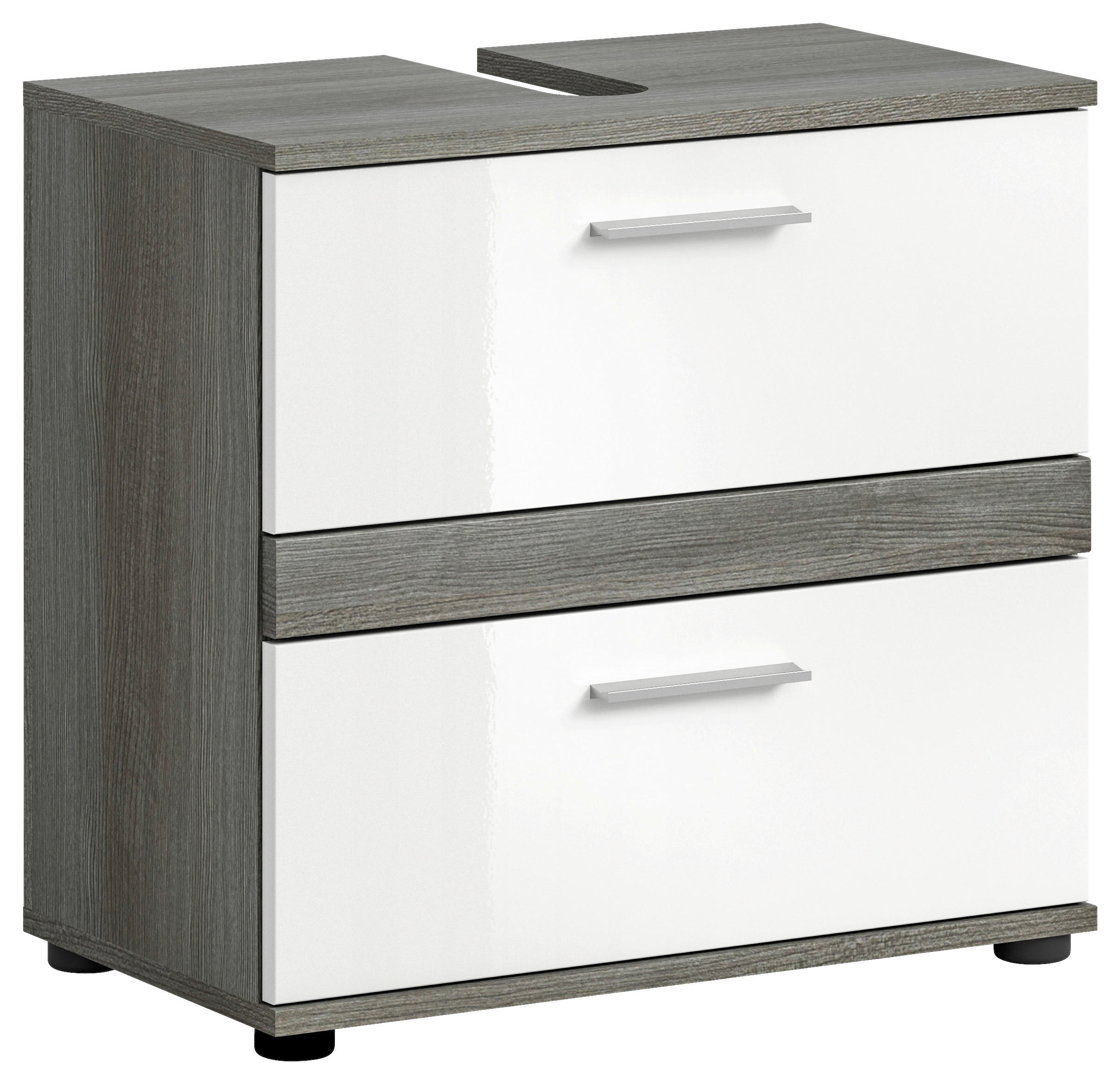 WASCHBECKENUNTERSCHRANK 60/57/34 cm  - Weiß Hochglanz/Silberfarben, MODERN, Holzwerkstoff/Kunststoff (60/57/34cm) - MID.YOU