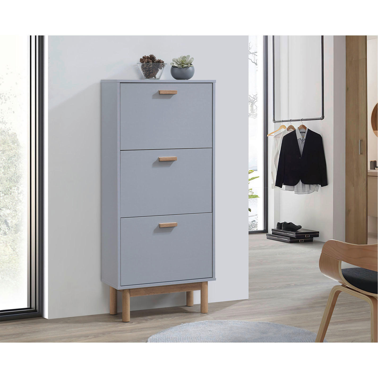 SCHUHKIPPER foliert Grau, Eichefarben  - Eichefarben/Grau, Design, Holzwerkstoff (58/131/25cm) - MID.YOU