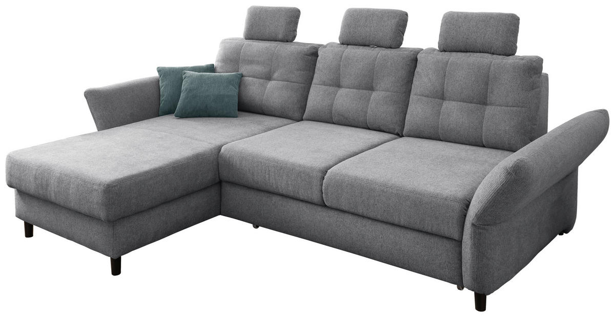 ECKSOFA in Chenille Silberfarben  - Mintgrau/Silberfarben, Modern, Holz/Textil (176/250-280cm) - Livetastic
