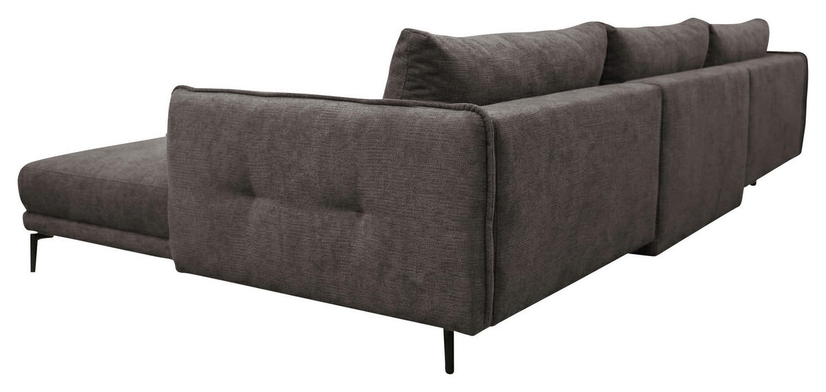 WOHNLANDSCHAFT LAGACY U in Flachgewebe Graubraun  - Graubraun/Schwarz, Design, Textil/Metall (193/368/193cm) - MID.YOU