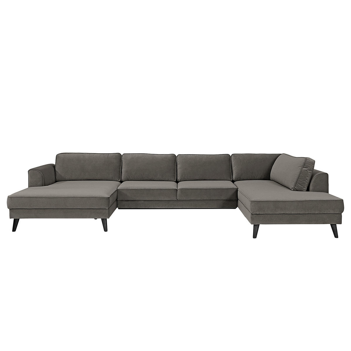 WOHNLANDSCHAFT in Samt, Velours Grau  - Wengefarben/Grau, Modern, Holz/Textil (354/85/201cm) - Trendmanufaktur