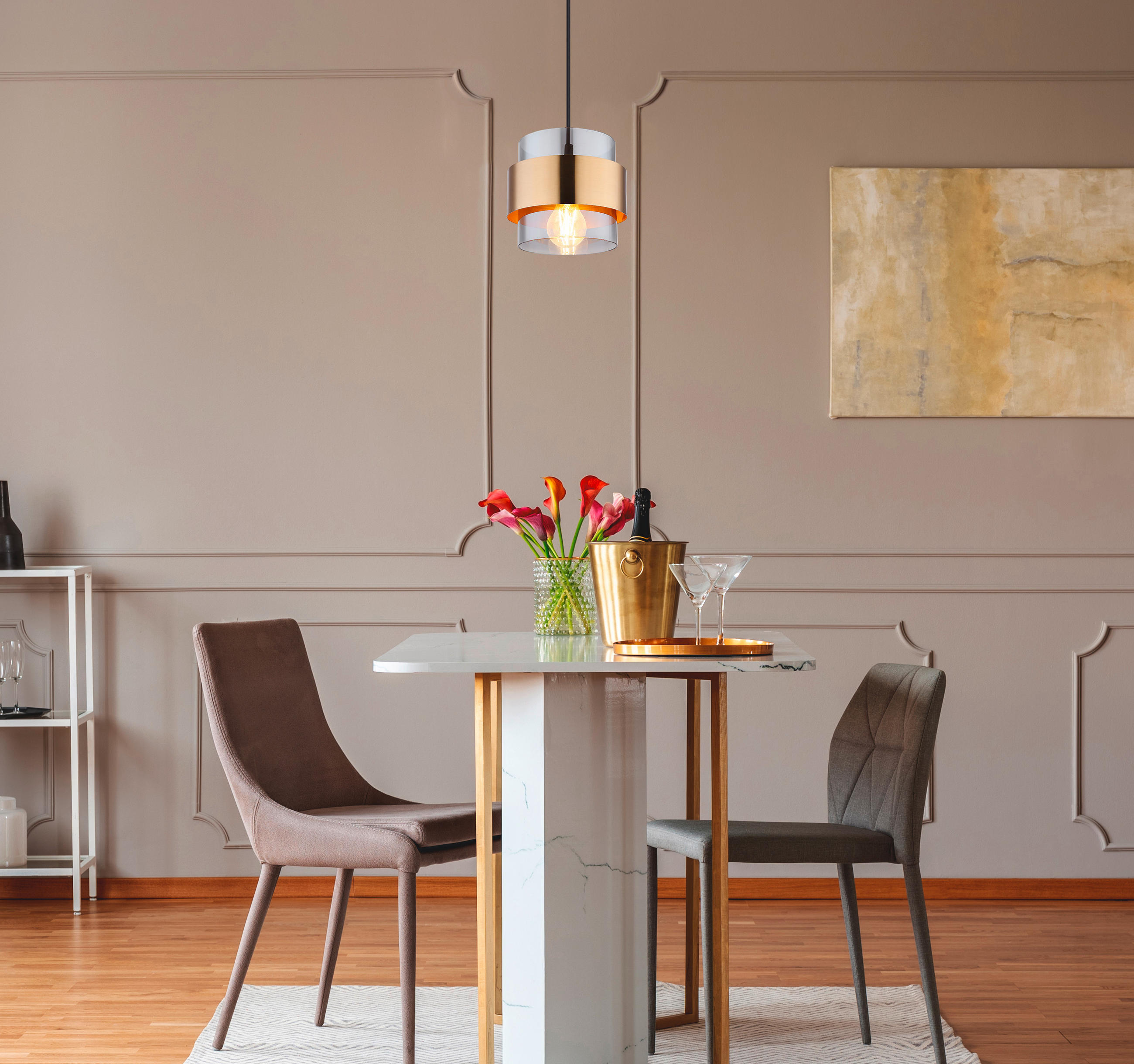 FÜGGŐLÁMPA 18/120 cm  - fekete/sárgaréz, Design, Üveg/fém (18/120cm) - Globo