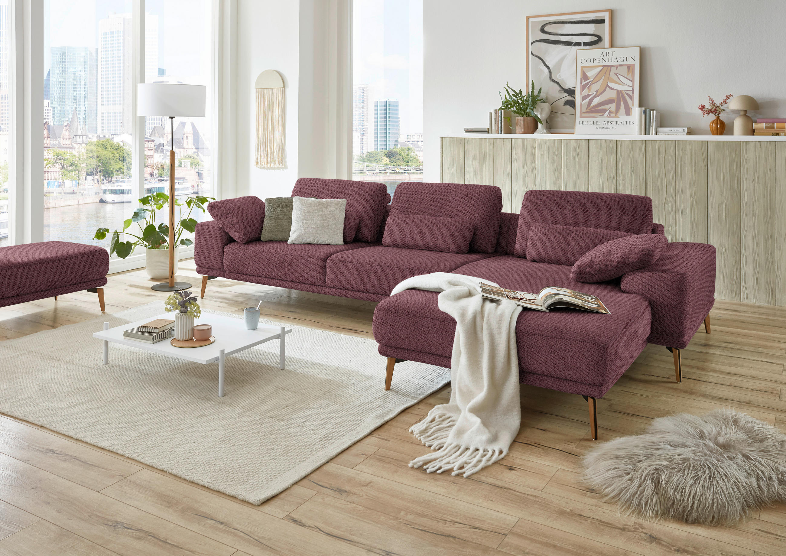 ECKSOFA in Flachgewebe Weinrot  334/193 cm  - Wildeiche/Weinrot, Design, Holz/Textil (334/193cm) - Niels Andersson