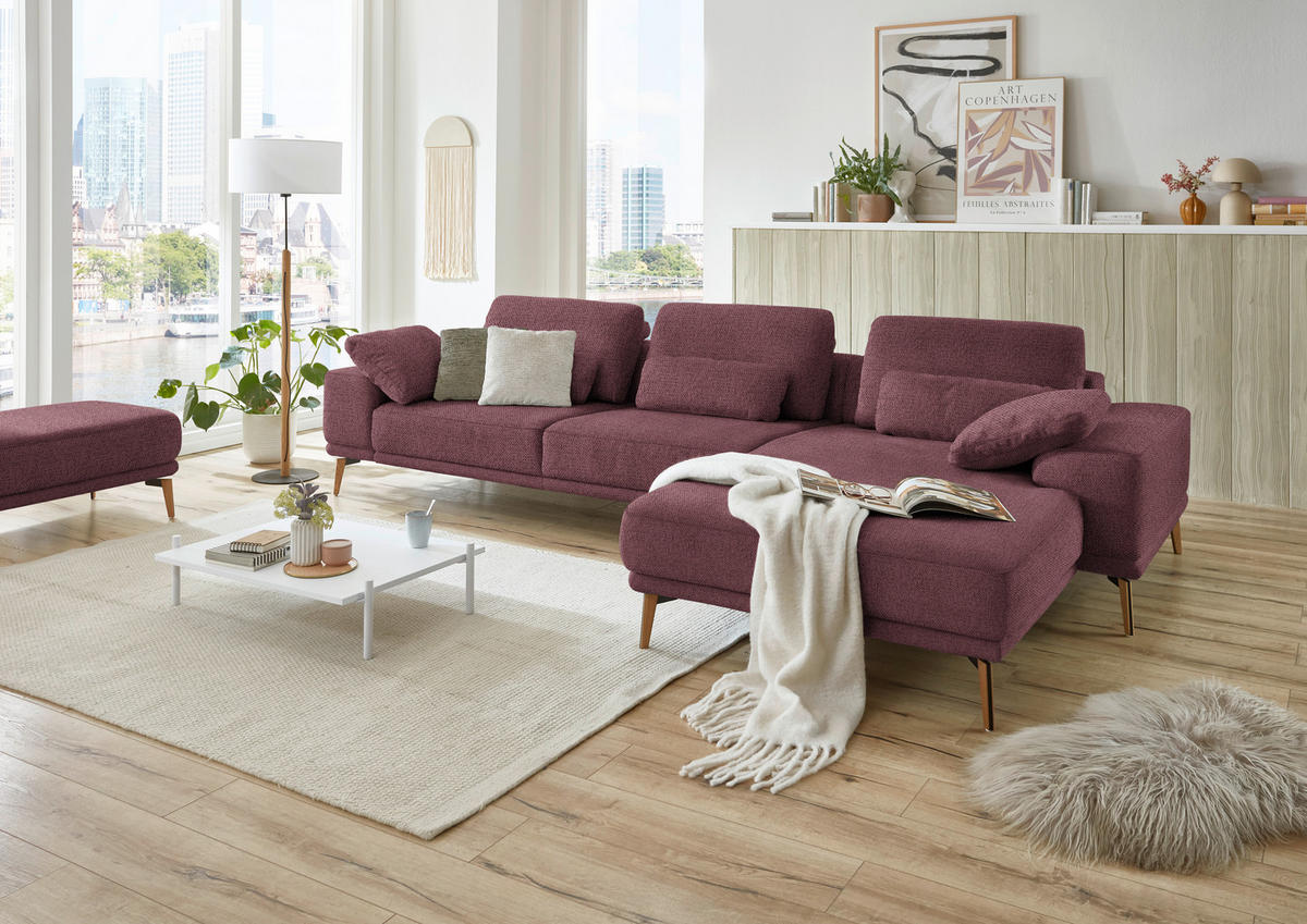 ECKSOFA in Flachgewebe Weinrot  334/193 cm  - Wildeiche/Weinrot, Design, Holz/Textil (334/193cm) - Niels Andersson