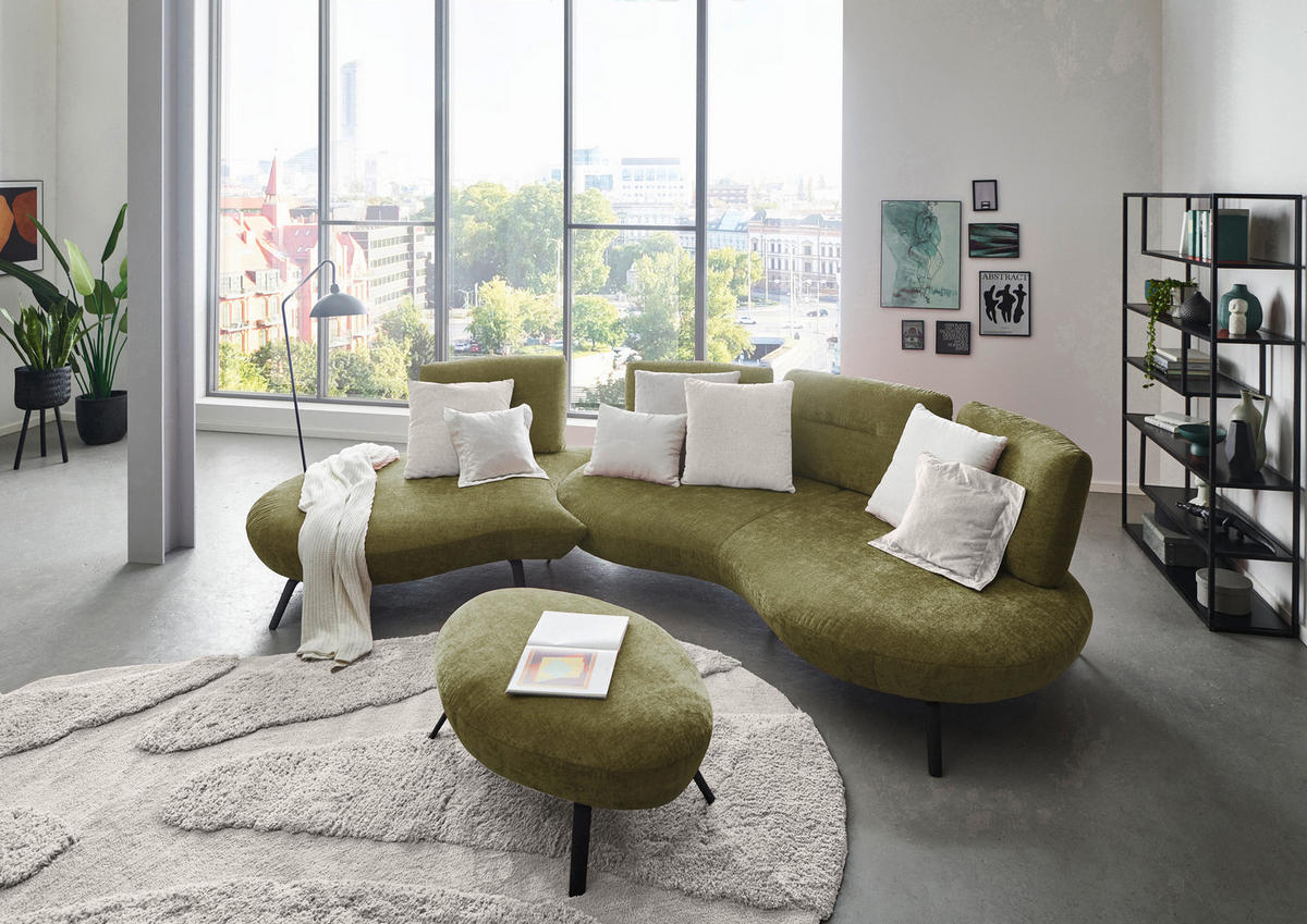 BIGSOFA Flachgewebe Olivgrün  - Schwarz/Olivgrün, Design, Textil/Metall (456/93/138cm) - Moderano