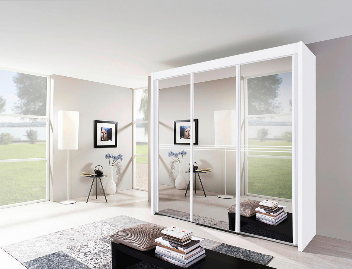 Dulap Cu Uși Culisante, 225/223/65 cm, alb - alb, Modern, sticlă/metal (225/223/65cm) - Cantus