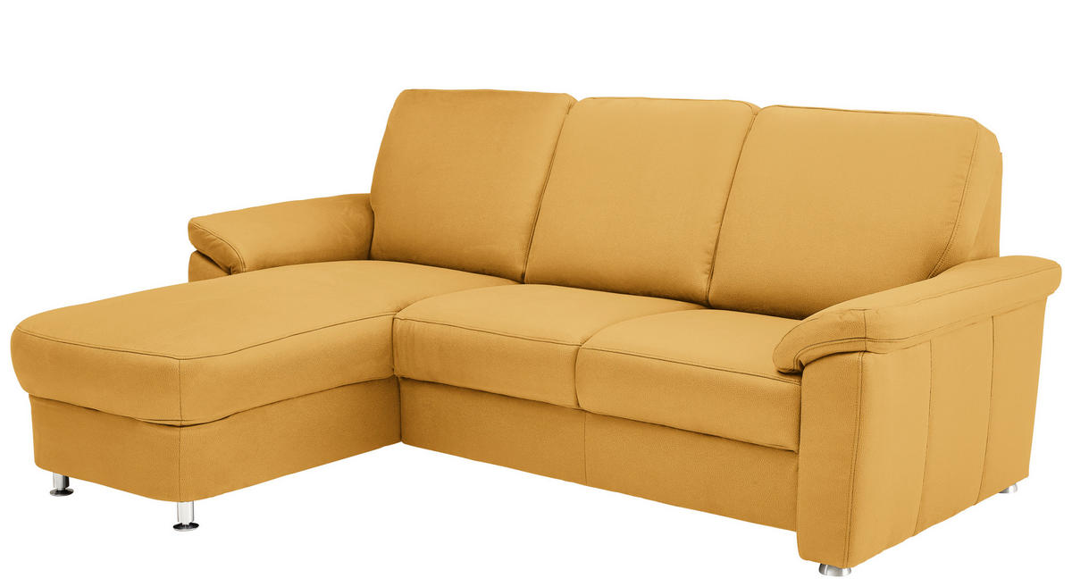 ECKSOFA in Flachgewebe Currygelb  - Chromfarben/Currygelb, Konventionell, Textil/Metall (163/250cm) - Beldomo System