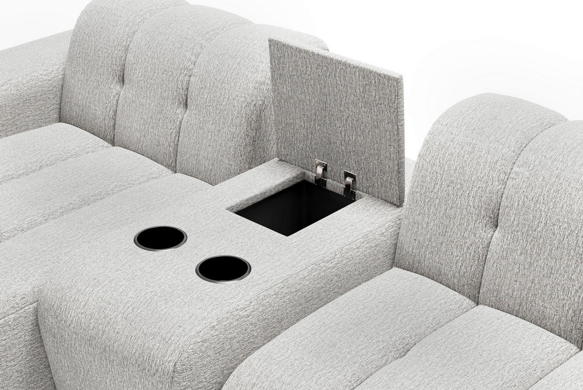 ECKSOFA Perlmutt Chenille Stauraum, Getränkehalter  - Perlmutt/Schwarz, MODERN, Kunststoff/Textil (150/299cm) - Milino