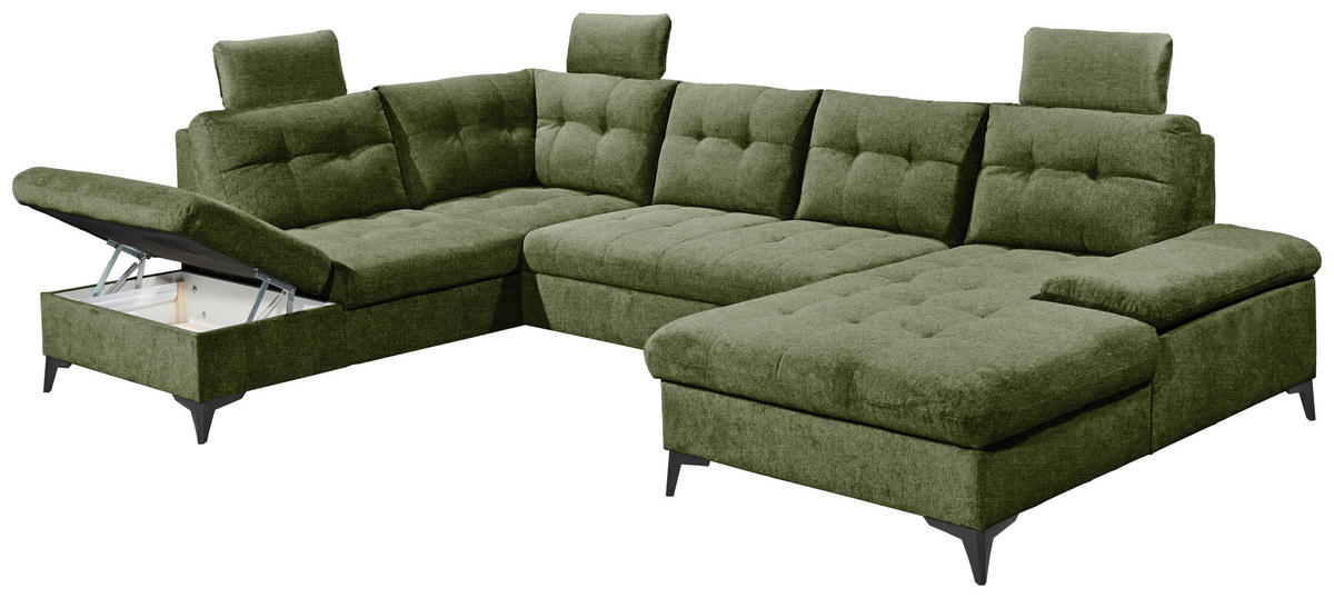 WOHNLANDSCHAFT Olivgrün Webstoff  - Schwarz/Olivgrün, KONVENTIONELL, Kunststoff/Textil (218/324/170cm) - Carryhome
