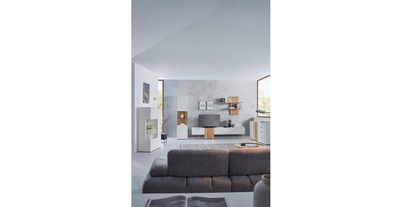 WOHNWAND in Weiß, Eichefarben 310/200/42 cm - Eichefarben/Anthrazit, Design, Glas/Holz (310/200/42cm) - Novel