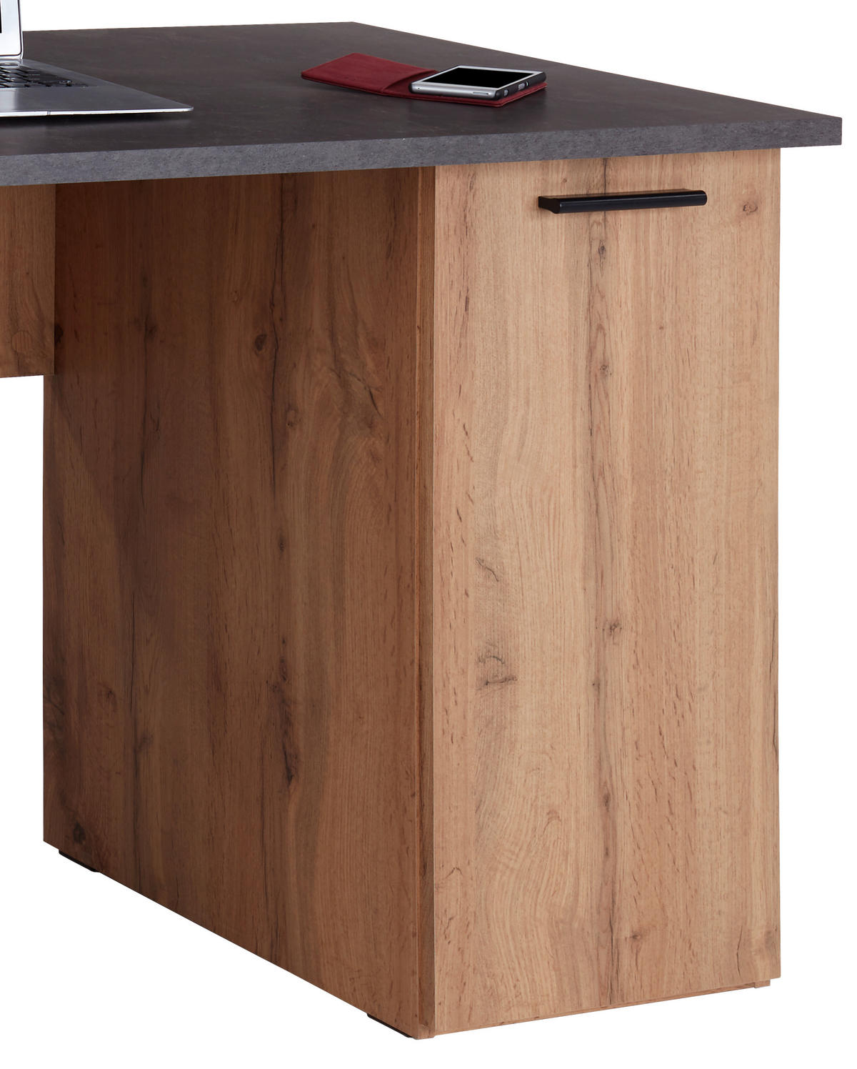 PISALNA MIZA leseni material barve hrasta  - barve hrasta/barve aluminija, Moderno, umetna masa/leseni material (138/76/60cm) - Carryhome