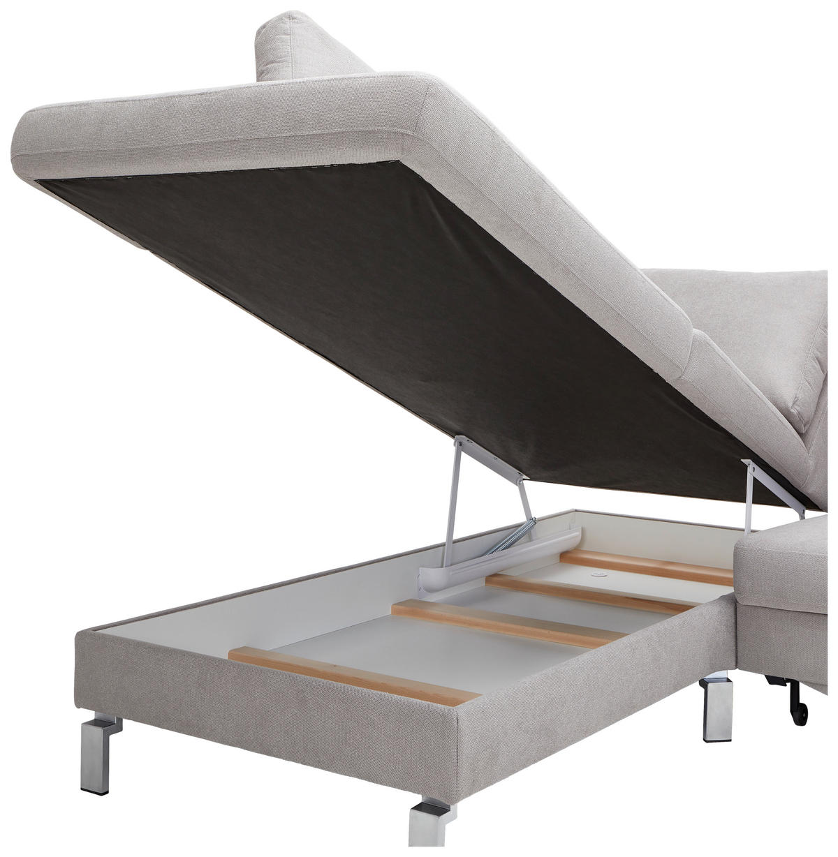 ECKSOFA in Flachgewebe Hellgrau  - Chromfarben/Hellgrau, Design, Textil/Metall (200/276cm) - Hom`in