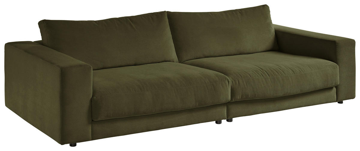 3-SITZER-SOFA in Feincord Dunkelgrün  - Dunkelgrün/Schwarz, Design, Kunststoff/Textil (290/86/127cm) - Lomoco