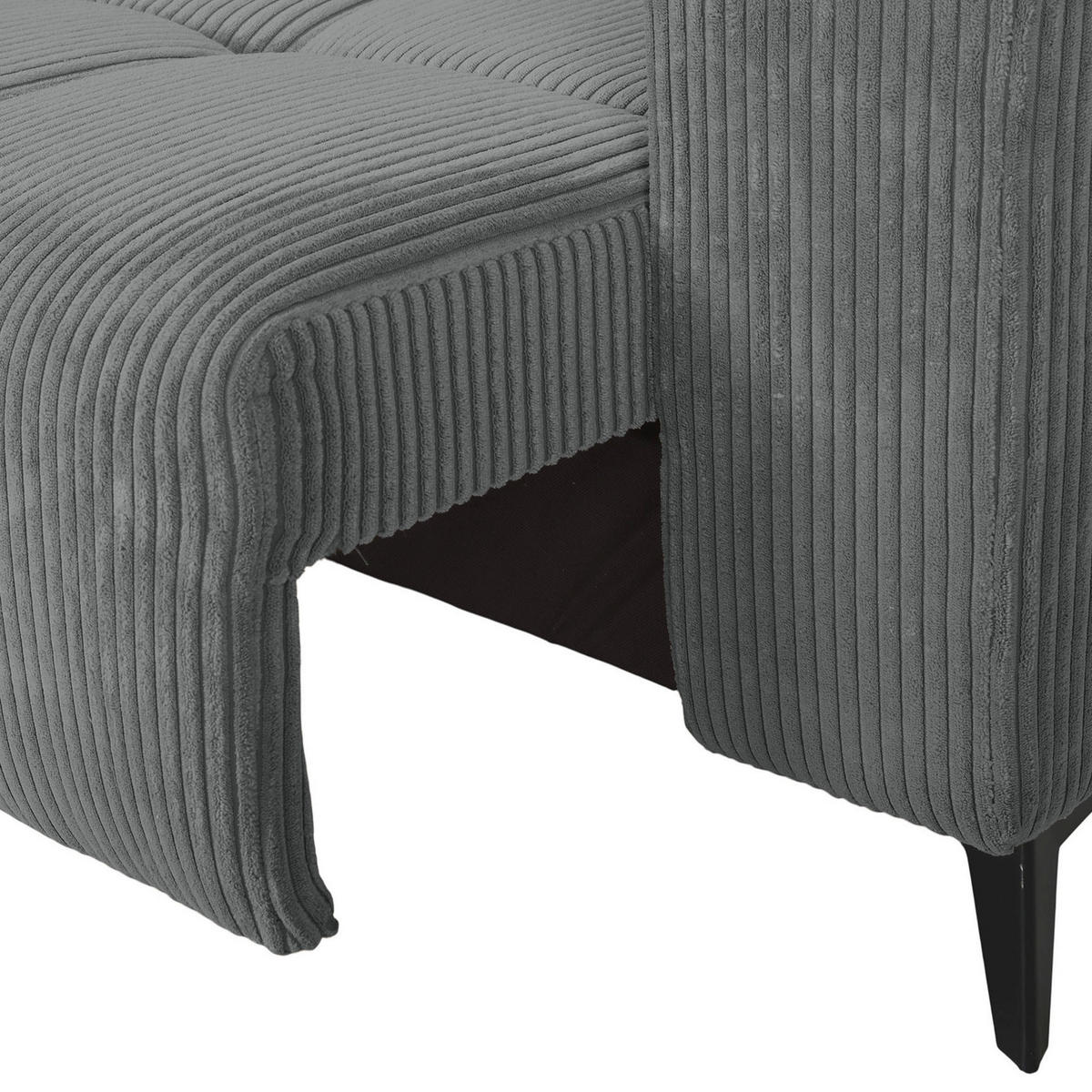 ECKSOFA Dunkelgrau Cord Rücken echt, Kopfteilverstellung, Sitzvorzug  - Dunkelgrau/Schwarz, KONVENTIONELL, Textil/Metall (170/257cm) - Carryhome
