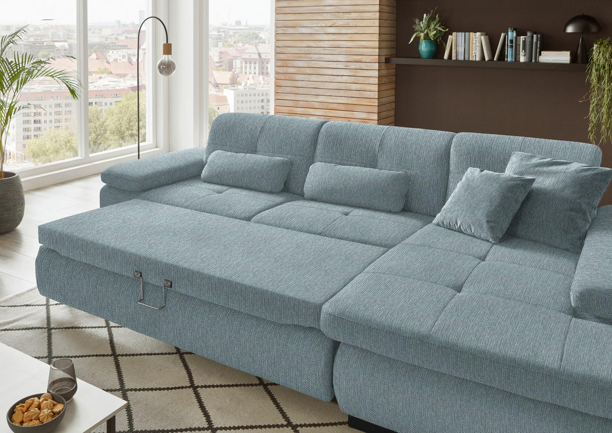 ECKSOFA in Flachgewebe Türkis  - Türkis/Schwarz, Design, Textil/Metall (297/174cm) - Beldomo Style