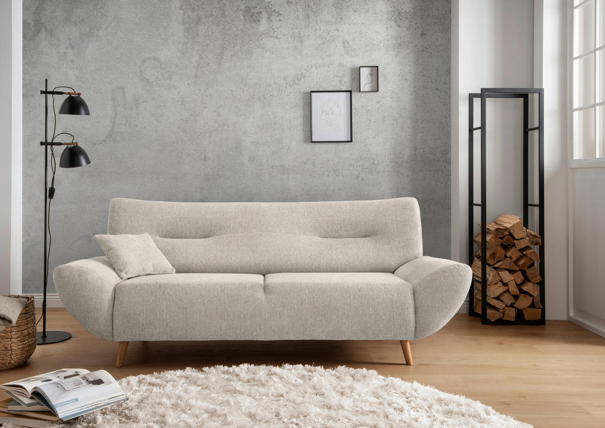 3-SITZER-SOFA in Chenille Beige  - Wildeiche/Beige, Modern, Holz/Textil (205/81/90cm) - MID.YOU