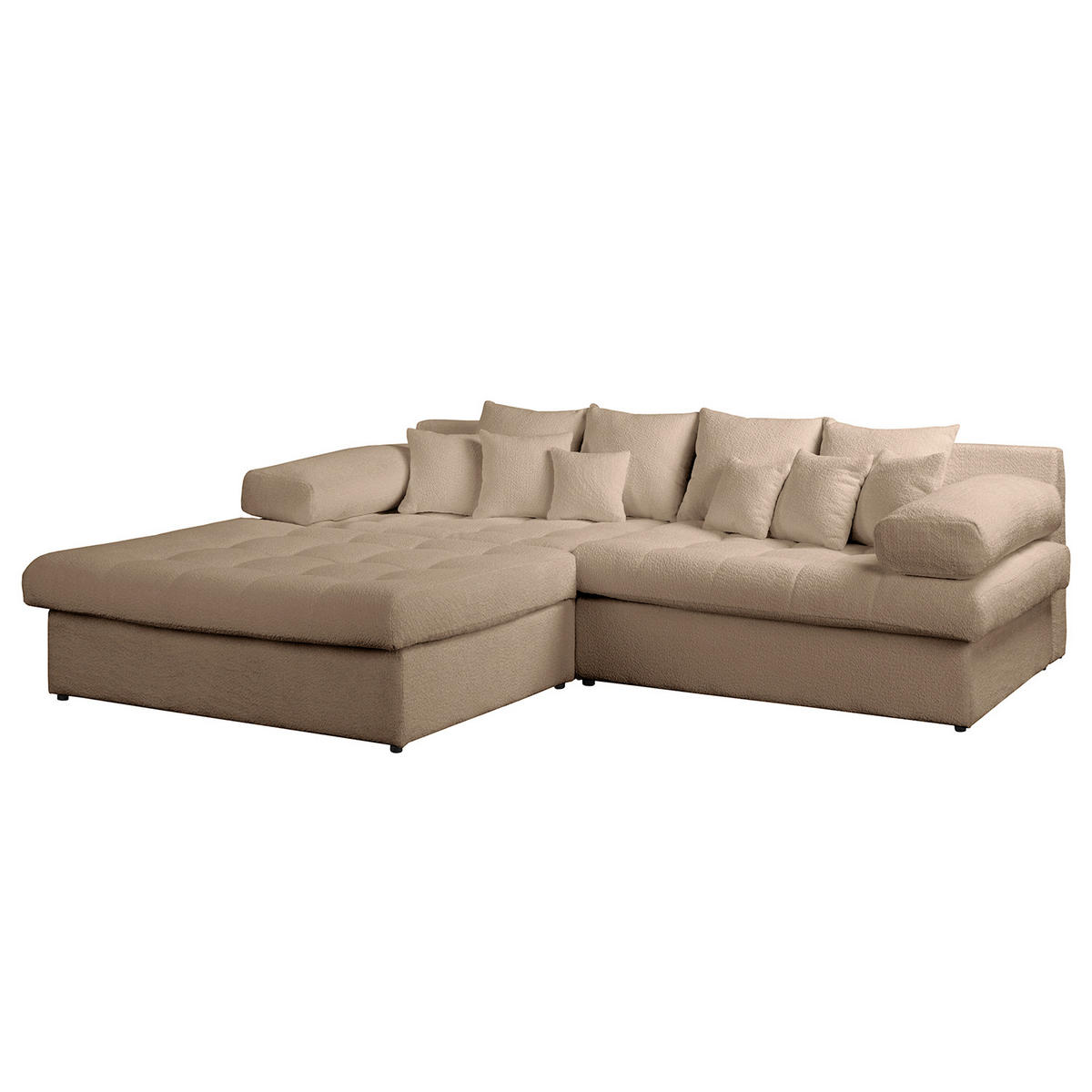 ECKSOFA Naomi in Chenille Hellbraun Rückenkissen  243/284 cm  - Hellbraun/Schwarz, Design, Kunststoff/Textil (243/284cm) - P & B