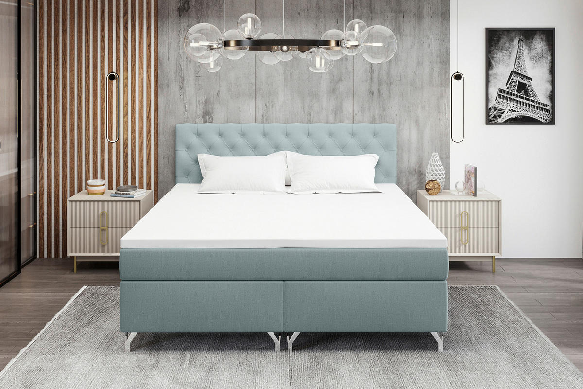BOXSPRINGBETT 160/200 cm  in Hellgrau  - Chromfarben/Hellgrau, KONVENTIONELL, Textil/Metall (160/200cm) - Boxxx