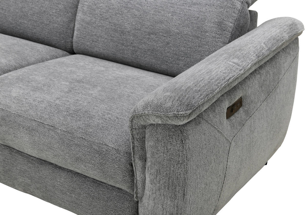 ECKSOFA Grau Chenille Relaxfunktion, Kopfteilverstellung, Stauraum  - Schwarz/Grau, Design, Textil/Metall (220/266cm) - Xora