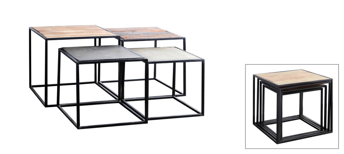 BEISTELLTISCH 4er-Set Akazie, Recyclingholz Hartholz quadratisch Grau, Naturfarben, Dunkelgrau  - Dunkelgrau/Naturfarben, Design, Holz/Stein (96/96/45cm) - Carryhome