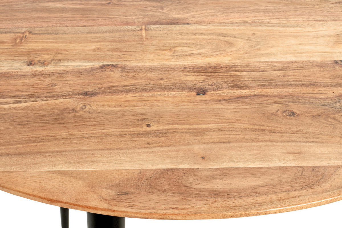 BEISTELLTISCH 65/65/46 cm Akazie massiv Schwarz, Akaziefarben rund  - Schwarz/Akaziefarben, KONVENTIONELL, Holz/Metall (65/65/46cm)
